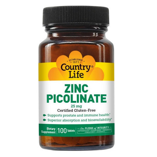 Country Life Zinc Picolinate 25 mg, 100 tablets