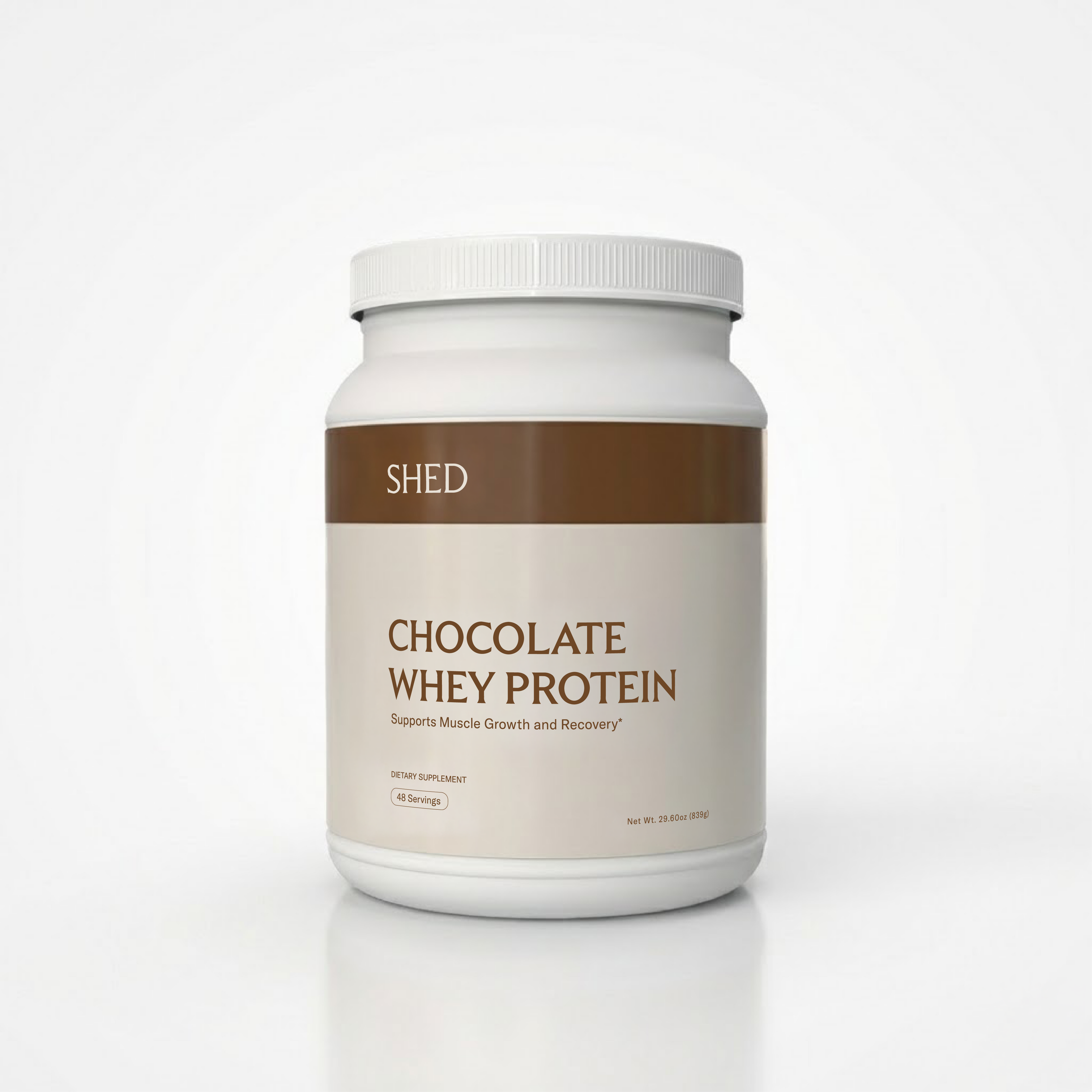 Whey chocolate protein powder by Shed Supplements